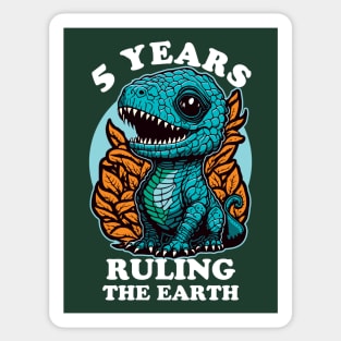 Baby Dinosaur Ruling The Earth - Five Years Old Birthday Sticker